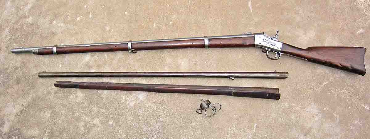 .58 Rolling Block based on Model 1863 Type II (above) shown with barrel, forearm and barrel bands from “Transformed” Model 1861 described previously.